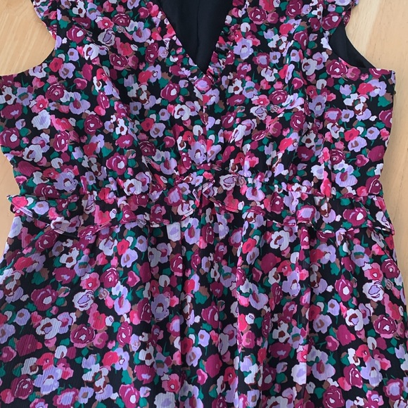 NWT J Crew v-neck Floral Print Back/Pink midi dress. Size 2 - Picture 6 of 8
